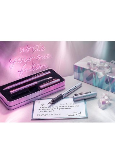 Faber Castell Grip Edition Dolma Kalem-tükenmez Kalem Matal Kutu Hediye Seti Violet Glam Çok Renkli