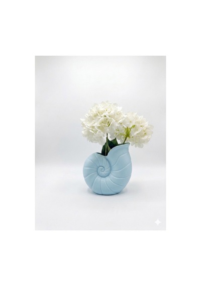 3d Tasarım Deniz Kabuğu Vazo - Dekoratif Modern Saksı Ve Estetik Obje 17 Cm Mavi