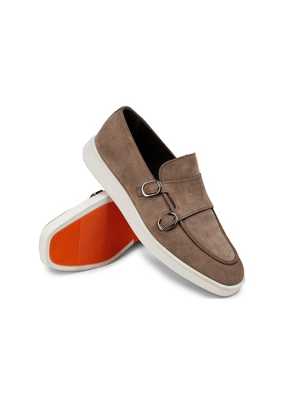 Deery Hakiki Süet Vizon Rengi Çift Tokalı Erkek Loafer - 01966mvznc01 Vizon
