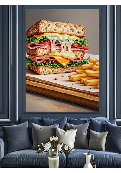 Ahşap Tablo Lezzetli Sandviç Patates Kızartması