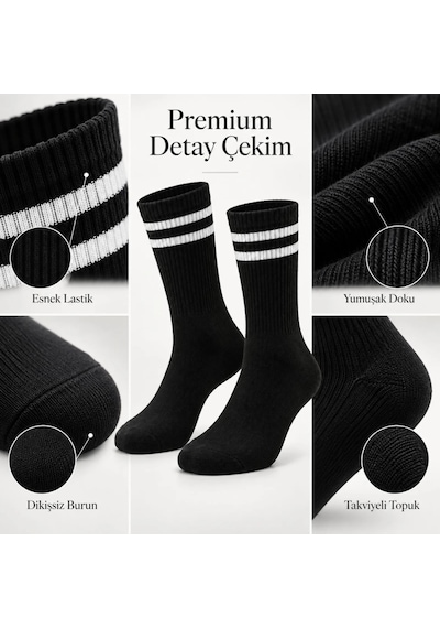 Çorap Giyim Unisex Beyaz Çorap Siyah Çizgili 12'li Set Uzun Soket Günlük Spor Kolej Stil Kadın Erkek Çorabı