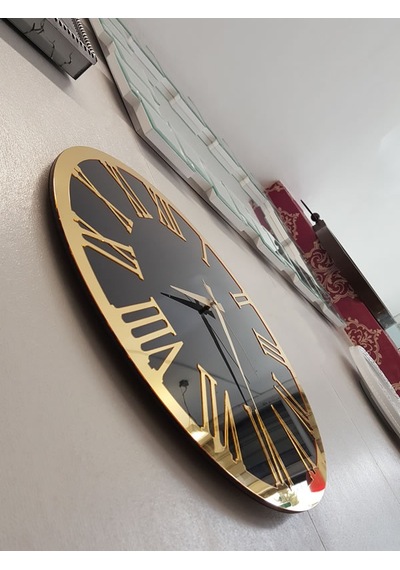 Ayna Denizi Golden Jet Black Model Altın Siyah Renk 50 Cm Dekoratif Aynalı Duvar Saati Siyah