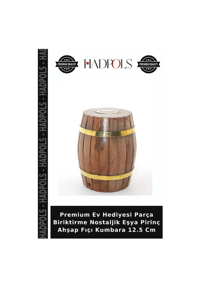 Premium Ev Hediyesi Parça Biriktirme Nostaljik Eşya Pirinç Ahşap Fıçı Kumbara 12.5 Cm