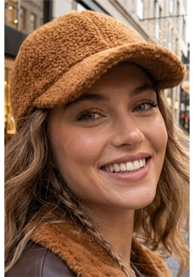 Tezzgelsin Kadın Teddy Peluş Kışlık Beyzbol Kep Şapka Camel