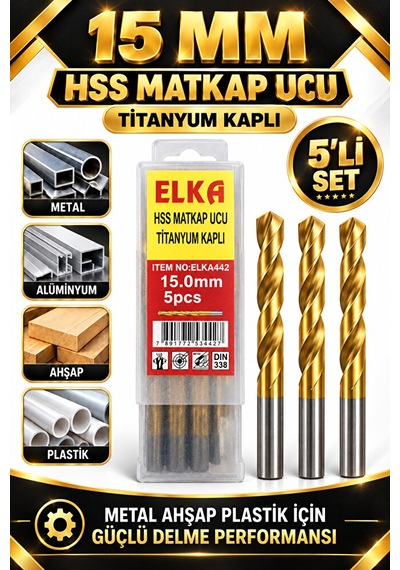15 Mm Hss Titanyum Kaplı Matkap Ucu 5'li Set Metal Alüminyum Ahşa