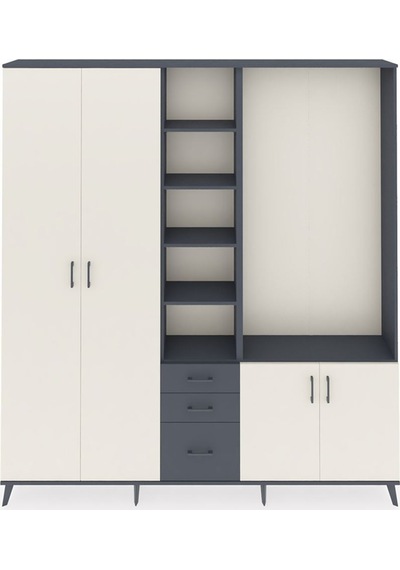 Arges Dolap 13 Raflı 3 Çekmeceli 4 Kapaklı 220x30x243 Antrasit-aytaşı/antrasit Aytası/antrasıt Arges Dolap 13 Raflı 3 Çekmeceli 4 Kapaklı 220x30x243 Antrasit-aytaşı/antrasit Aytası/antrasıt