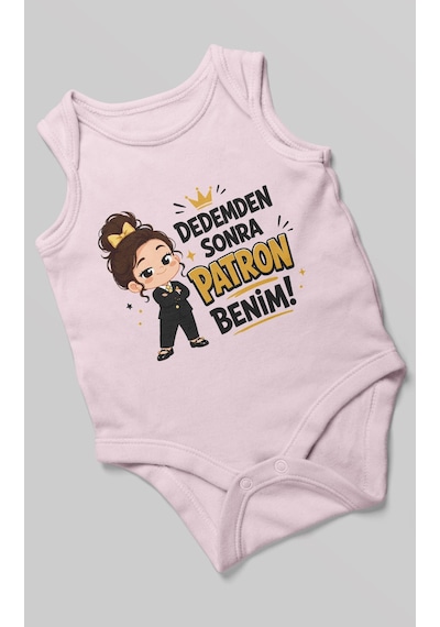 Morivokids Dedemden Sonra Patron Benim Sıfır Kollu Bebek Zıbını %100 Pamuk Bebe Pembe