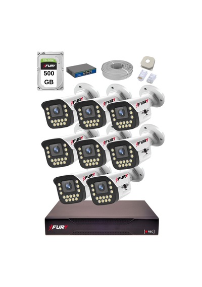 Fury 15 Warm Led Ip Güvenlik Kamera Seti 8 Kameralı Sesli 4mp Gece Renkli Su Geçirmez 1403s 500gb