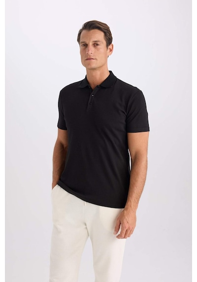 DeFacto Slim Fit Dar Kesim Polo Yaka Kısa Kollu Pamuklu Modal Karışımlı Basic Düz Siyah Tişört M6609AZ25SPBK81