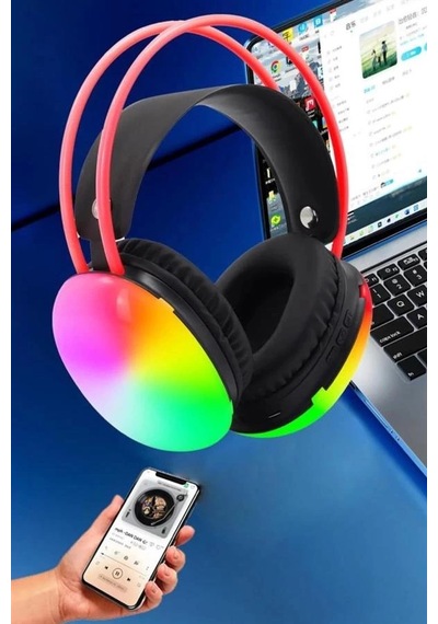 Mey İthalat Kulak Üstü Kablosuz Bluetooth Kulaklık Unısex Renkli Işıklı Kulaklık