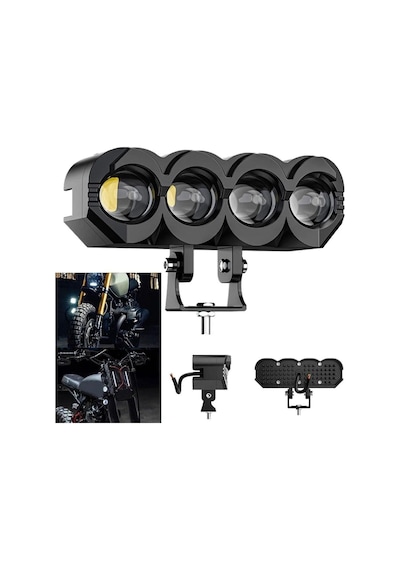 Motosiklet 4 Led Lazer Sis Farı 2 Adet Delici Beyaz Sarı Çift Renk Metal Baykuş Led Işık
