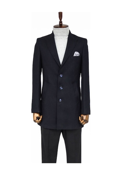 Wessi Kaşe Slim Fit Geniş Yaka Gri Erkek Kaban 001