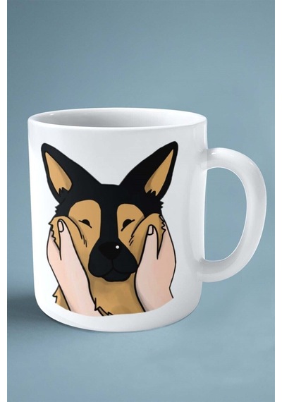 German Shepherd Alman Köpek Isimli Kişiye Özel Baskılı Kupa Bardak Yanak Tombiş Çok Renkli