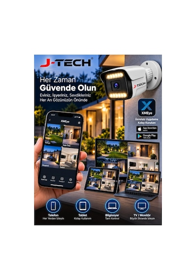 J-tech K1067 5mp 4 Lü Akıllı Kamera Seti 320gb Renkli Gece Görüş Yüz Ve Araç Tanıma Güvenlik Sistemi
