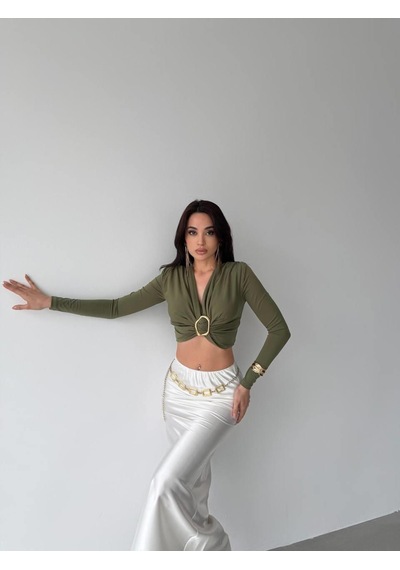 Elaxi Kadın Dalgıç Kumaş Tokalı Vatkalı Crop Bluz Çağla Yeşili Elaxi Kadın Dalgıç Kumaş Tokalı Vatkalı Crop Bluz Çağla Yeşili