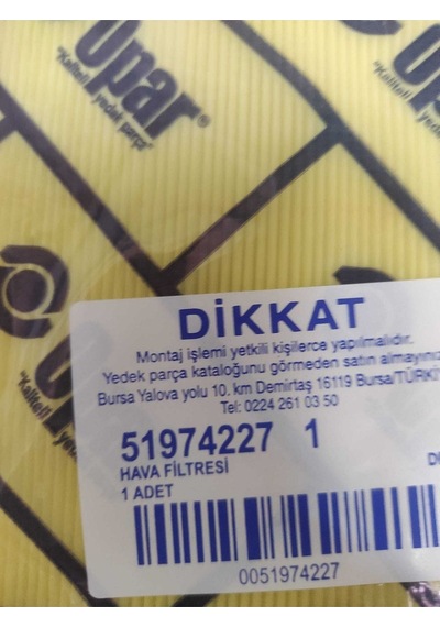 1.3 Multijet Fıat Doblo Euro 6 Motor 2016- Hava Filtresi 51974227