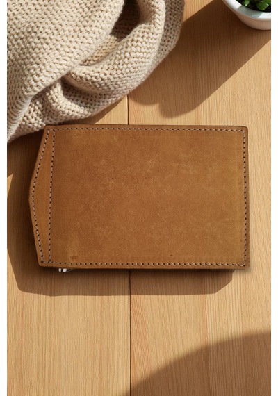 Clavel Klipsli Premium Hakiki Deri Kartlık Cüzdan Camel