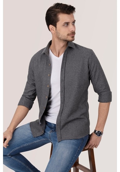 Füme Düz Oduncu Slimfit Erkek Gömlek Yeşil