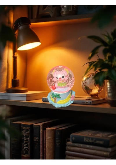 -9cm-6cm Işıklı Pembe Renk Stitch Kar Küre 9x6