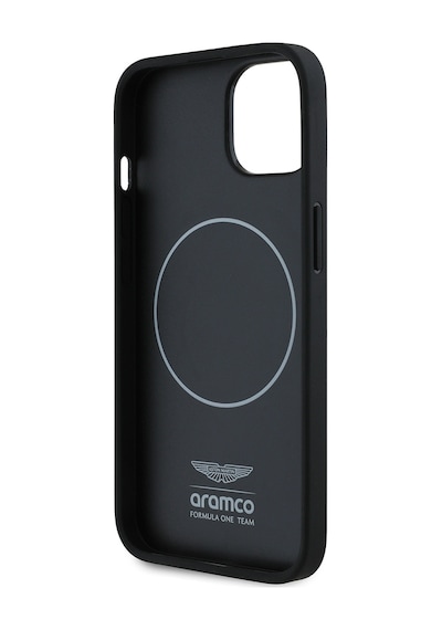 Apple Uyumlu iPhone 15 Kılıf Aston Martin Lisanslı M-safe Şarj Özellikli Pu Deri Alonso 14 Baskılı Kapak Siyah