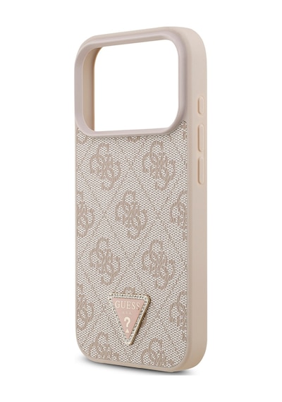 Apple iPhone Uyumlu 18 Pro Kılıf Guess Lisanslı M-safeli Pu Deri Taşlı Üçgen Logo 4g Desenli Strass Kapak Pembe