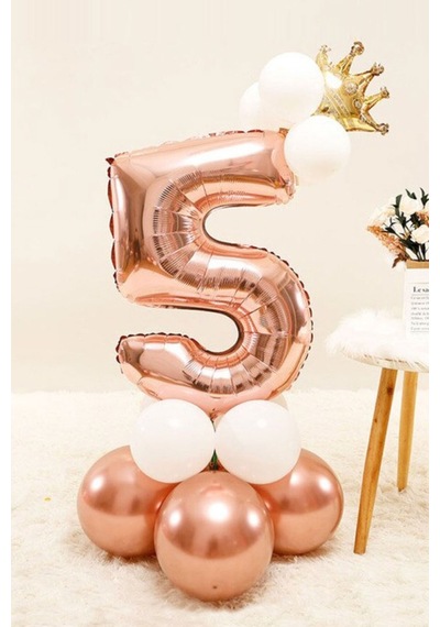 Rose 5 Rakamı Taçlı Balon Set Rose