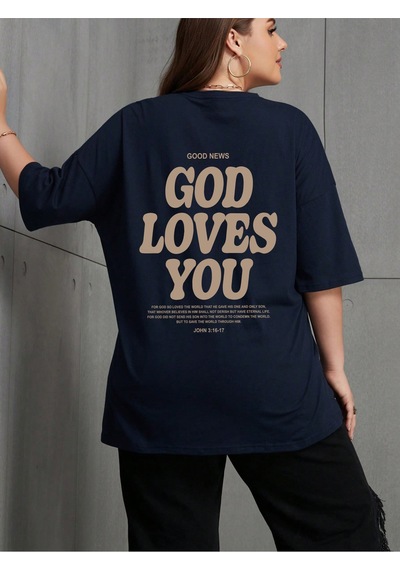 Uyguntarz Good Loves You Baskılı Unisex Oversize Tshirt Lacivert