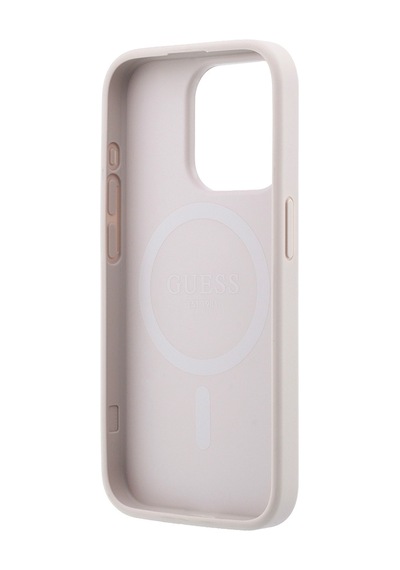 İphone 15 Pro Uyumlu Kılıf Guess Lisanslı M-safe Kabartmalı 4g Desenli Yazı Logolu Kapak Pembe