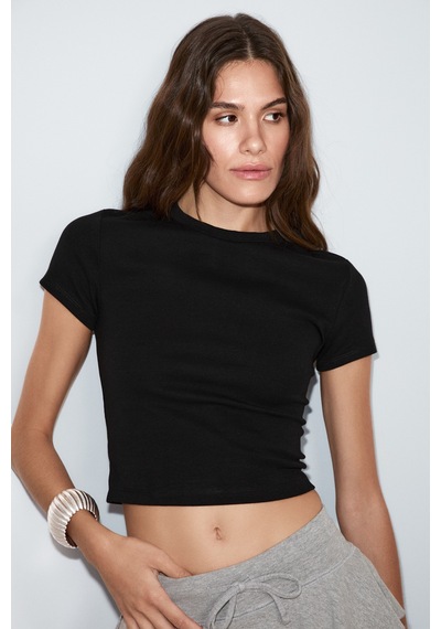 ETHIQUET Ethıquet Zolen Kadın Yumuşak Ve Esnek Kumaşlı Organik Pamuklu Kısa Kollu Crop Siyah T-shirt