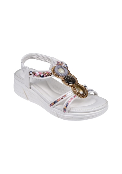 Guja Taşlı Comfort 5cm Dolgu Taban Kadın Sandalet Gj-26y1542 Beyaz