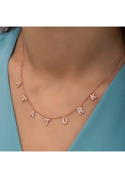 Gümüş Atatürk Yazılı Kadın Kolye (551185267)