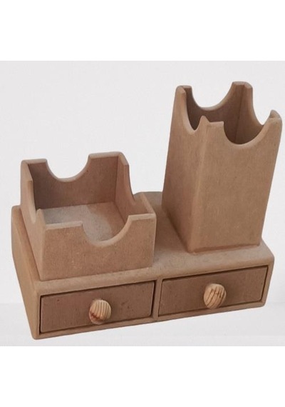 Hobi Dekoratif Çift Çekmeceli Kalemlik Ahşap Mdf Ham Cnc Kesim Model El Yapım