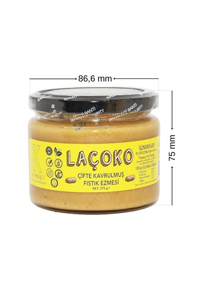 Laçoko 275 Gram Şekersiz, Katkısız, Glutensiz, Vegan, Doğal Çifte Kavrulmuş Yer Fıstığı Ezmesi 275 Gram Diğer