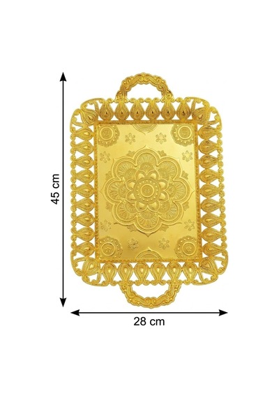 Ecem Büyük Boy Gold Renk Metal Dikdörtgen Tepsi