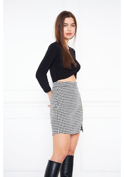Darlin Moda Siyah Düğme Detaylı Tweed Mini Etek DM 2002 Siyah