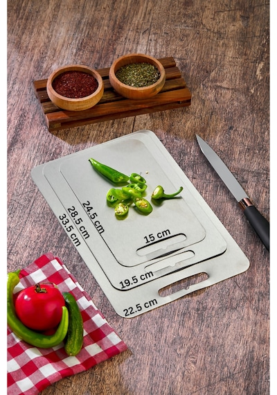 Paslanmaz Çelik Kesme Tahtası 3'lü Set Metal