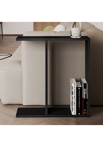 Lotus Modern Yan Sehpa Kitaplıklı Ve Dekoratif Tasarım Ahşap Siyah