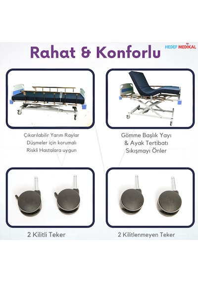 3 Motorlu Abs Tabanca Korkuluklu Hasta Karyolası