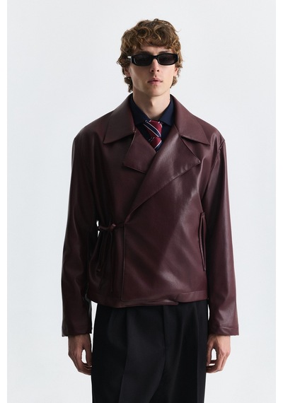 Antioch Suni Deri Bağlamalı Ceket Bordo