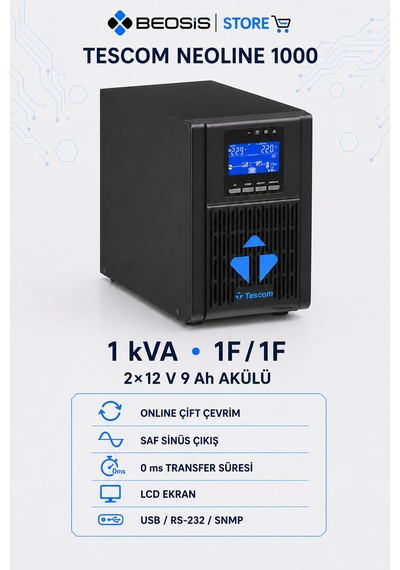 Tescom Neolıne 1000 Online Ups 1 Kva 1f/1f 2 12 V 9 Ah Akülü