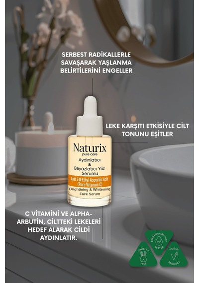 Aydınlatıcı Ve Beyazlatıcı Yüz Serumu C Vitamini Alpha-arbutin & Niacinamide 30ml