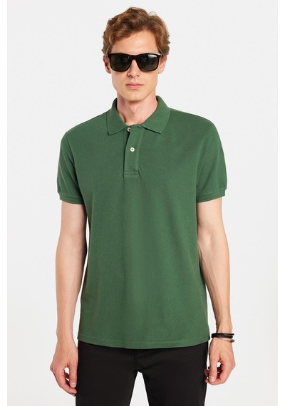Tudors Erkek Slim Fit Dar Kesim %100 Pamuklu Yeşil Polo Yaka Tişört-32794 Yeşil