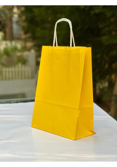 1.kalite 18x8x24 Cm 1 Li Sarı Renkli Kraft Kağıt Çanta, Hediye Poşeti, Hediye Paketi, Kraft Çanta