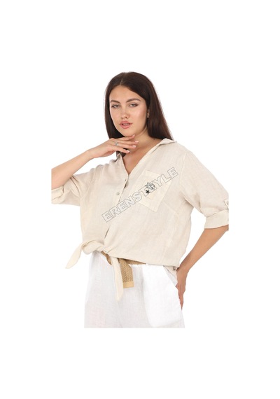 Eren Style İtalyan Kemerli Keten Pantolon-9200 Beyaz