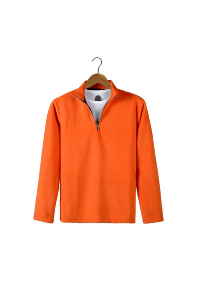 Terapi Men Turuncu Yarım Fermuarlı Regular Kalıp Dik Yaka Polar Sweatshirt Turuncu