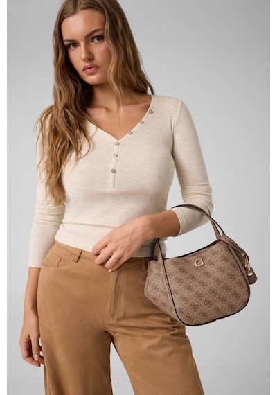 Guess Coleen Logo Satchel Kadın El Çantası Hwsg9756050 Kahverengi