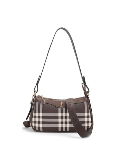 Silver & Polo Silver Polo Kahve - Kahve Çizgili Ekose Kadın Çapraz Çanta Sp1274