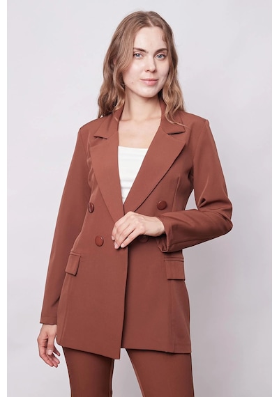 Kadın Düğme Detaylı Uzun Kol Şık Ofis Süs Cep Kapaklı Kumaş Blazer Ceket-koyu Taba K.taba Kadın Düğme Detaylı Uzun Kol Şık Ofis Süs Cep Kapaklı Kumaş Blazer Ceket-koyu Taba K.taba
