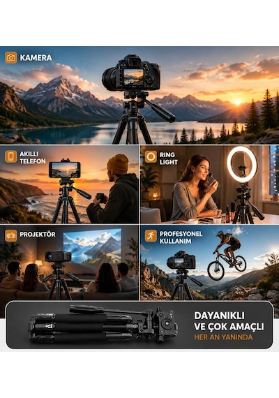 140 Cm Profesyonel Telefon Kamera Tutucu Çantalı Tripod 360 Döner Başlıklı Hafif Taşınabilir Siyah