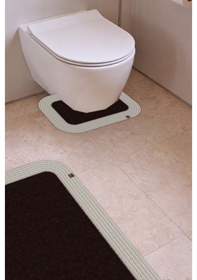 Banyo Paspası Takımı 70x110+50x70 Cm Düz Acı Kahve & Krem